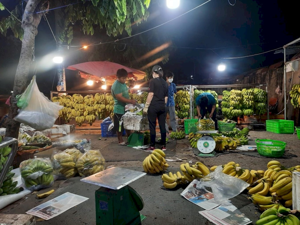 Hoc Mon 도매시장은 밤이 되면 신선한 과일을 파는 포장마차에서 활기 넘칩니다 